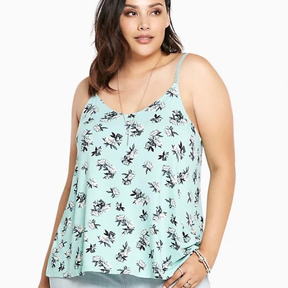 torrid Tops - Torrid Mint Floral Crochet Strap Tank Top